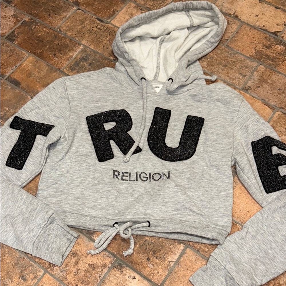True Religion Light Gray Cropped Hoodie